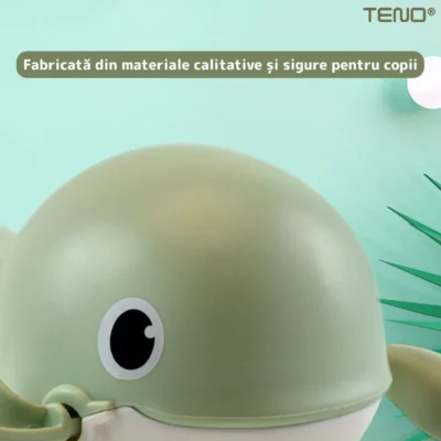 Jucarie de Baie Pentru Copii, Balena Inotatoare, Fara Baterii, Mecanism cu Cheita, 10.7x13.2cm, Verde, TENO32