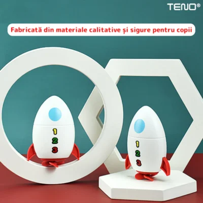 Jucarie de Baie Pentru Copii, Racheta Inotatoare, Interactiva, Fara Baterii, Mecanism cu Cheita, 8x11cm, Rosu/Alb, TENO37