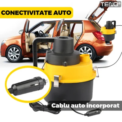 Aspirator Auto Portabil, Capacitate 3 Litri, 120W, Alimentare Bricheta Auto 12V, Aspirare Umed si Uscat, 4 Accesorii Incluse, TENO359