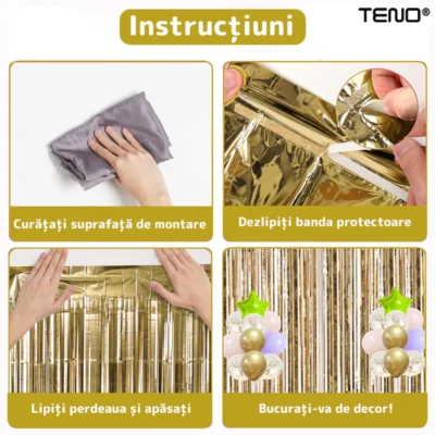 Set 2 Bucati Perdea Decorativa Din Folie Auriu Metalizat, Pentru Petreceri Aniversare, TENO323