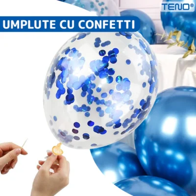 Set 25 Baloane, Litere, Pentru Petreceri/Aniversari/Evenimente, Confetti, Stelute, Model Happy Birthday, Albastru, TENO756