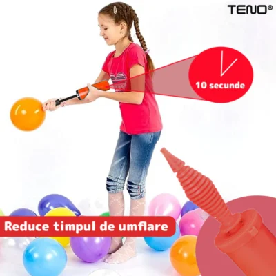 Pompa Manuala Pentru Umflat Baloane cu Dublu Sens, Multifunctionala, Materiale Calitative, Umflare Rapida, 28 cm, Rosu/Negru, TENO370