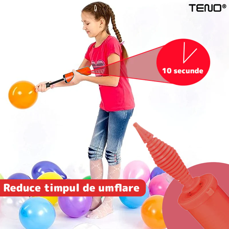 Pompa Manuala Pentru Umflat Baloane cu Dublu Sens, Multifunctionala, Materiale Calitative, Umflare Rapida, 28 cm, Rosu/Negru, TENO370