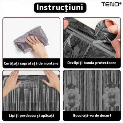 Set 2 Bucati Perdea Decorativa Din Folie Negru Metalizat, Pentru Petreceri Aniversare, TENO325