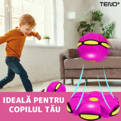 Minge Zburatoare Transformabila in Disc Frisbee, 2 Moduri de Joaca, 23 cm, Roz, TENO354