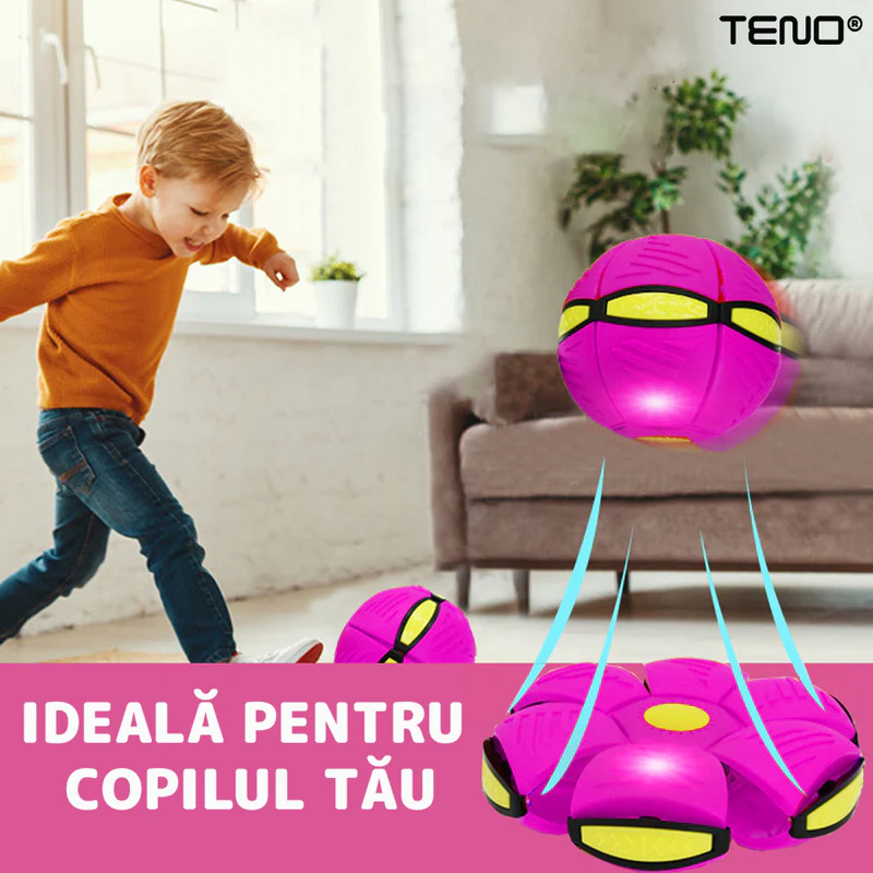 Minge Zburatoare Transformabila in Disc Frisbee, 2 Moduri de Joaca, 23 cm, Roz, TENO354