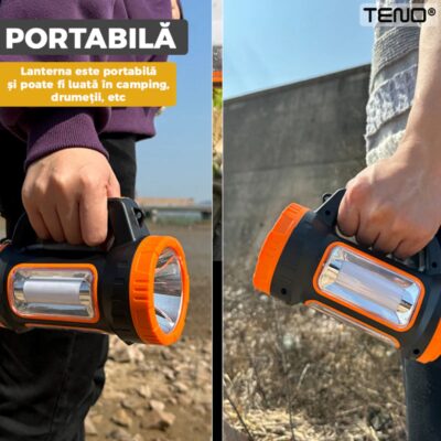 Lanterna Solara de Camping Portabila, 2 Moduri de Alimentare, 5 Moduri de Iluminare, Port USB, Reincarcabila, TENO269