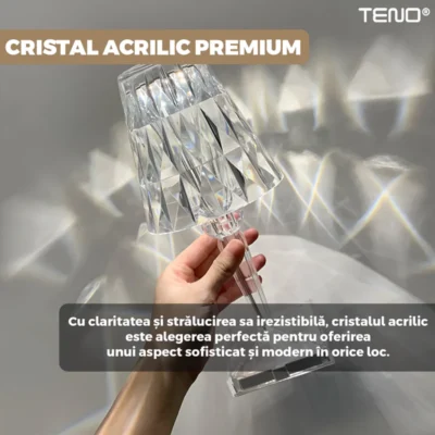 Lampa Ambientala Cristal LED, Veioza, Portabila, 3 Moduri de Iluminare, Intensitate Ajustabila, Tactila, Incarcare USB, TENO1219