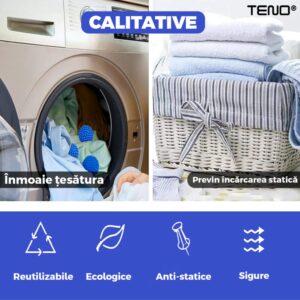 Set Bile Pentru Masina de Spalat si Uscator, Previn Incarcarea Statica, Compacte, Reutilizabile, Ajuta Impotriva Sifonarii Hainelor, Albastru, TENO656