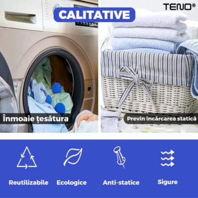 Set Bile Pentru Masina de Spalat si Uscator, Previn Incarcarea Statica, Compacte, Reutilizabile, Ajuta Impotriva Sifonarii Hainelor, Albastru, TENO656