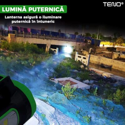 Lanterna Solara de Camping Portabila, 2 Moduri de Alimentare, 5 Moduri de Iluminare, Port USB, Reincarcabila, Verde, TENO270