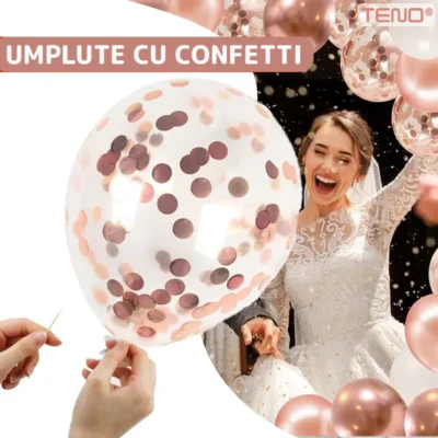 Set 10 Baloane, Confeti, Pentru Petreceri/Aniversari/Evenimente, O Singura Dimensiune, 2 Culori, Latex, Rose Gold, TENO727