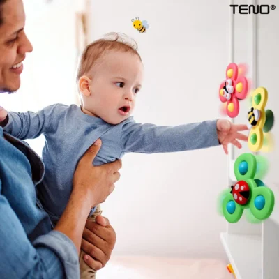 Set 3 Jucarii Interactive Fidget Spinner, Forma Insecte, Bile Zornaitoare, Margini Rotunde, Ventuza de Prindere, 1-3 ani, TENO2