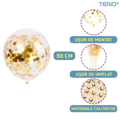 Set 5 Baloane cu Banner, Confetti, Pentru Petreceri/Aniversari/Evenimente, Model Happy Birthday, Albastru, TENO1062