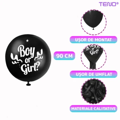 Balon Gender Reveal, Pentru Petreceri/Evenimente/Botezuri, Confetti in 2 Culori, Negru, TENO1058
