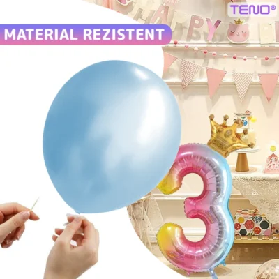Set 14 Baloane, Cifra 3, Pentru Petreceri/Aniversari/Evenimente, Coronita, Balon Cifra, Baloane Clasice, Multicolor, TENO1045