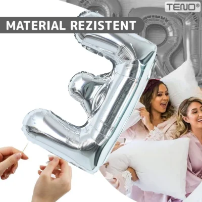 Balon in Forma de Litera E, Metalizat, Pentru Petreceri/Aniversari/Evenimente, 40cm, Rezistent, Folie, Argintiu, TENO1022