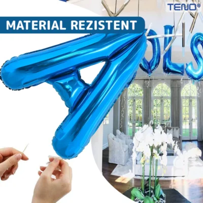 Balon in Forma de Litera A, Metalizat, Pentru Petreceri/Aniversari/Evenimente, 40 cm, Rezistent, Folie, Albastru, TENO1021