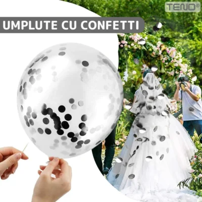 Set 10 Baloane, Confeti, Pentru Petreceri/Aniversari/Evenimente, O Singura Dimensiune, 2 Culori, Latex, Argintiu, TENO770
