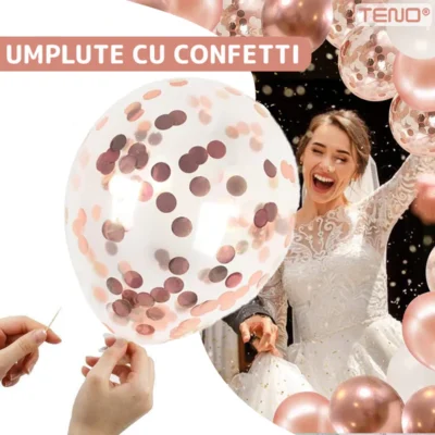 Set 27 Baloane, Litere, Pentru Petreceri/Aniversari/Evenimente, Confetti, Stelute, Inimioare, Model Happy Birthday, Roz/Auriu, TENO757