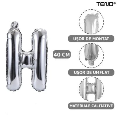 Set 27 Baloane, Litere, Pentru Petreceri/Aniversari/Evenimente, Confetti, Stelute, Inimioare, Model Happy Birthday, Argintiu, TENO718