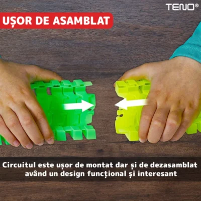 Circuit Masinute, 56 Piese, Pista Iluminata Configurabila, Fosforescenta, Masinuta cu Lumina Rosie, Multicolor, TENO517