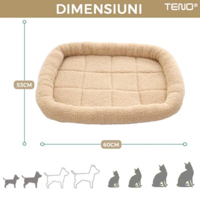 Pat Animale, Model Dreptunghi, Moale, Pufos si Calduros, Baza Anti-Alunecare, 60x53cm, Crem, TENO10