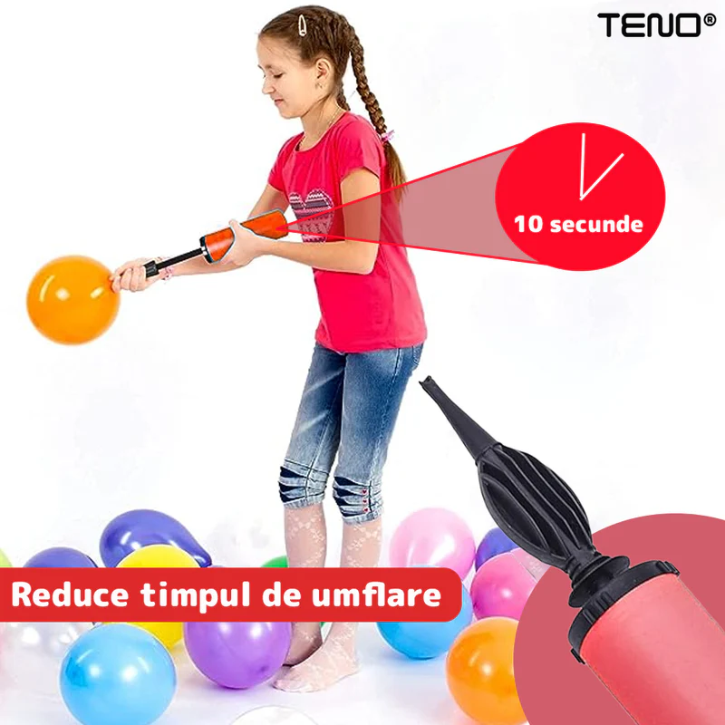 Pompa Manuala Pentru Umflat Baloane cu Dublu Sens, Multifunctionala, Materiale Calitative, Umflare Rapida, 28 cm, Rosu/Negru, TENO371