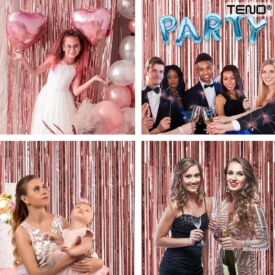 Set 2 Bucati Perdea Decorativa Din Folie Roz/Auriu Metalizat, Pentru Petreceri Aniversare, TENO322