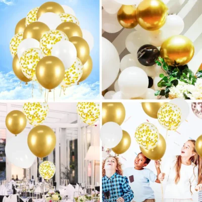 Set 15 Baloane, Confeti, Pentru Petreceri/Aniversari/Evenimente, O Singura Dimensiune, 3 Culori, Latex, Auriu/Alb/Transparent, TENO261