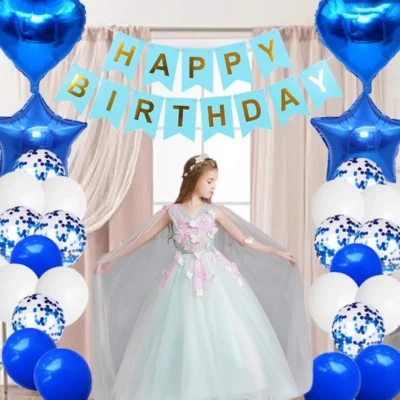 Set 15 Baloane, Confeti, Pentru Petreceri/Aniversari/Evenimente, O Singura Dimensiune, 3 Culori, Latex, Albastru/Alb/Transparent, TENO259