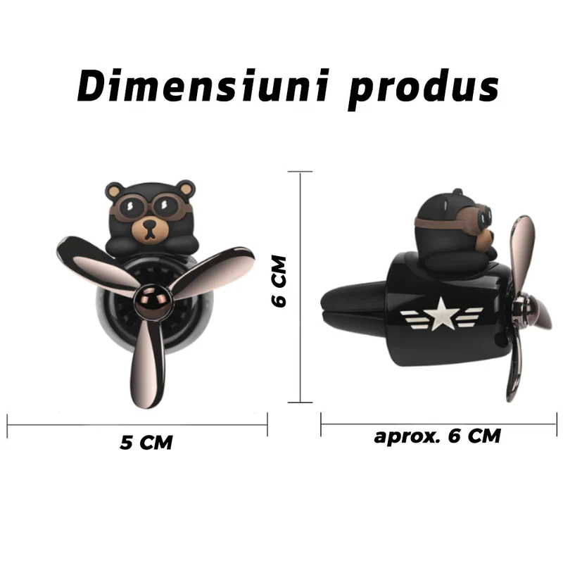 Difuzor Auto Aromaterapie, Car Pilot Bear, Kit Odorizant, 2 Arome cu Extracte Naturale Incluse, TENO337