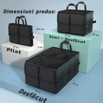 Organizator Universal Auto Portabil Pentru Portbagaj, 7 Compartimente, Pliabil, Impermeabil, Chingi de Ancorare, Multifunctional, TENO293