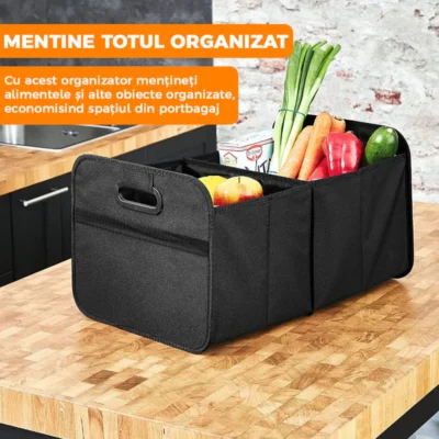 Organizator Auto Portabil Pentru Portbagaj, 2 Compartimente, Pliabil, Elastic de Prindere, Multifunctional, Universal, TENO294