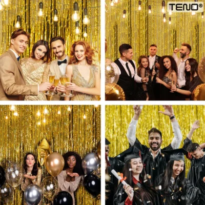 Set 2 Bucati Perdea Decorativa Din Folie Auriu Metalizat, Pentru Petreceri Aniversare, TENO323