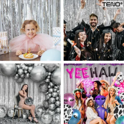 Set 2 Bucati Perdea Decorativa Din Folie Argintiu Metalizat, Pentru Petreceri Aniversare, TENO324