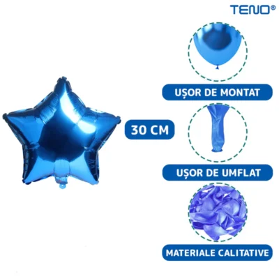 Set 25 Baloane, Litere, Pentru Petreceri/Aniversari/Evenimente, Confetti, Stelute, Model Happy Birthday, Albastru, TENO756