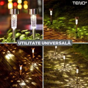 Set 10 Lampi Solare Pentru Gradina, LED, Incarcare Solara, Autonomie 8 Ore, Tip Tarus, Lumina Alb Cald, TENO1118