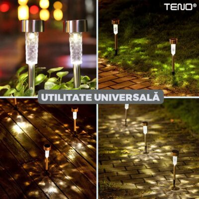 Set 10 Lampi Solare Pentru Gradina, LED, Incarcare Solara, Autonomie 8 Ore, Tip Tarus, Lumina Alb Cald, TENO1118
