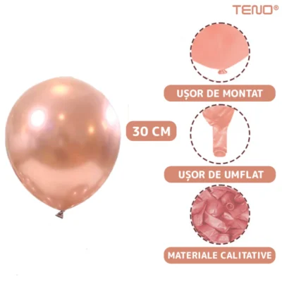 Set 25 Baloane, Pentru Petreceri/Aniversari/Evenimente, O Singura Dimensiune, Latex, Rose Gold, TENO773