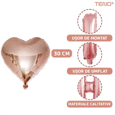 Set 25 Baloane, Litere, Pentru Petreceri/Aniversari/Evenimente, Confetti, Inimioare, Model Happy Birthday, Rose Gold, TENO754