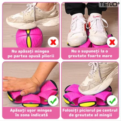 Minge Zburatoare Transformabila in Disc Frisbee, 2 Moduri de Joaca, 23 cm, Roz, TENO354