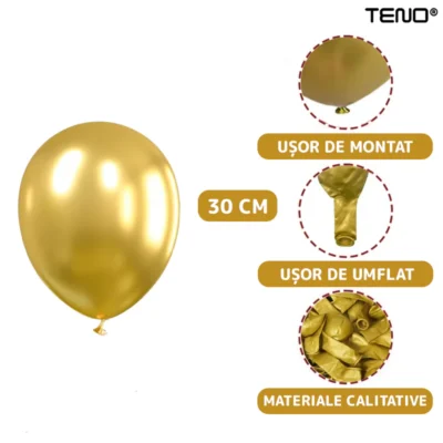 Set 50 Baloane, Pentru Petreceri/Aniversari/Evenimente, O Singura Dimensiune, Latex, Auriu, TENO721