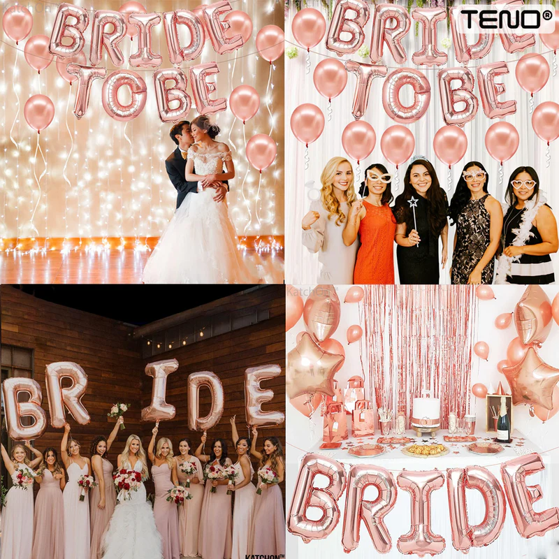 Set 9 Baloane, Litere, Pentru Petreceri/Aniversari/Evenimente, Model BRIDE TO BE, Rose Gold, TENO719