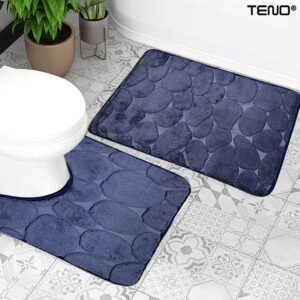 Set 2 Covorase de Baie, Anti-Derapante, Material Moale, Model Pietre, 80x50 / 50x40cm, Bleumarin, TENO1014
