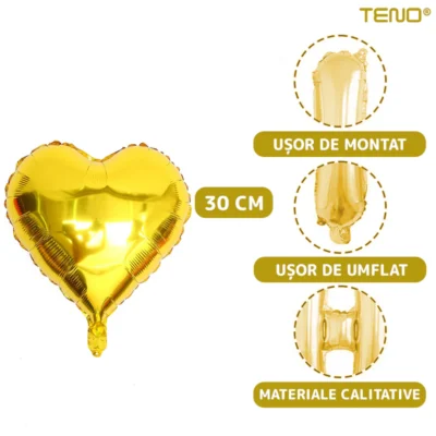 Set 27 Baloane, Litere, Pentru Petreceri/Aniversari/Evenimente, Confetti, Stelute, Inimioare, Model Happy Birthday, Auriu, TENO768