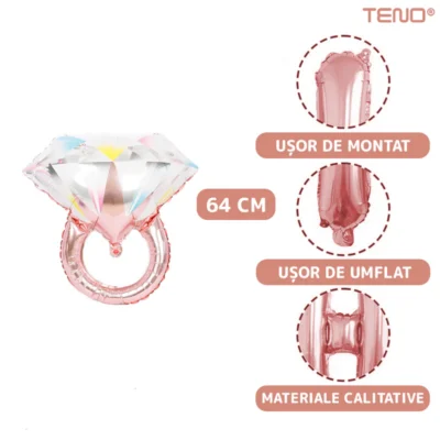 Set 36 Baloane, Litere, Pentru Petreceri/Aniversari/Evenimente, Sticla de Sampanie, Inel de Logodna, Diverse Dimensiuni, Folie, Model BRIDE TO BE, Rose Gold, TENO749
