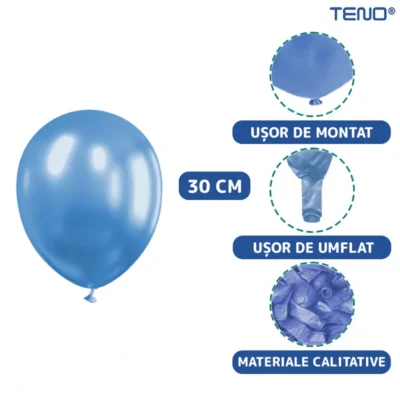Set 10 Baloane, Confeti, Pentru Petreceri/Aniversari/Evenimente, O Singura Dimensiune, 2 Culori, Latex, Albastru, TENO725
