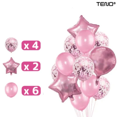 Set 27 Baloane, Litere, Pentru Petreceri/Aniversari/Evenimente, Confetti, Stelute, Inimioare, Model Happy Birthday, Rose, TENO717