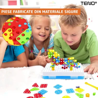 Jucarie Educativa si Interactiva 4in1, 234 Piese, Unelte Pentru Inginerie, Puzzle 3D/2D, Dezvoltare STEM, Montessori, Multicolor, TENO513